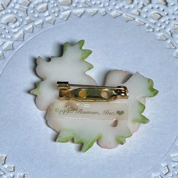 Vintage Seraphim Classics Dove and Roses Resin Fashion Brooch by Roman Inc. - Picture 7 of 9